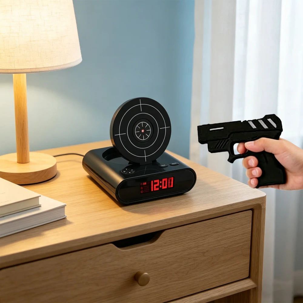 Interactive Pistol Shooting Alarm Clock