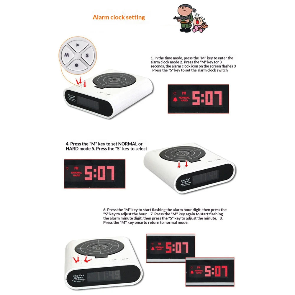 Interactive Pistol Shooting Alarm Clock