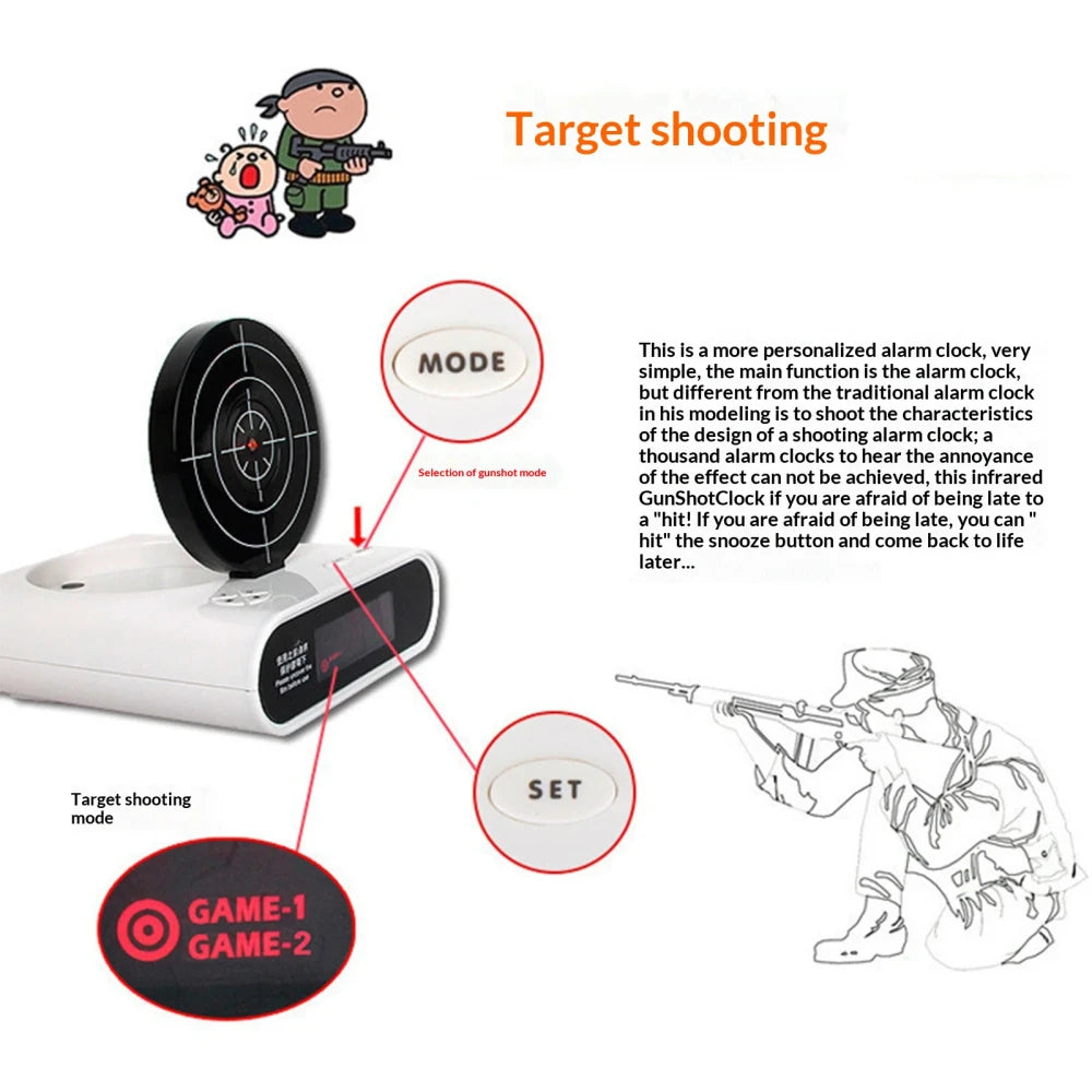 Interactive Pistol Shooting Alarm Clock